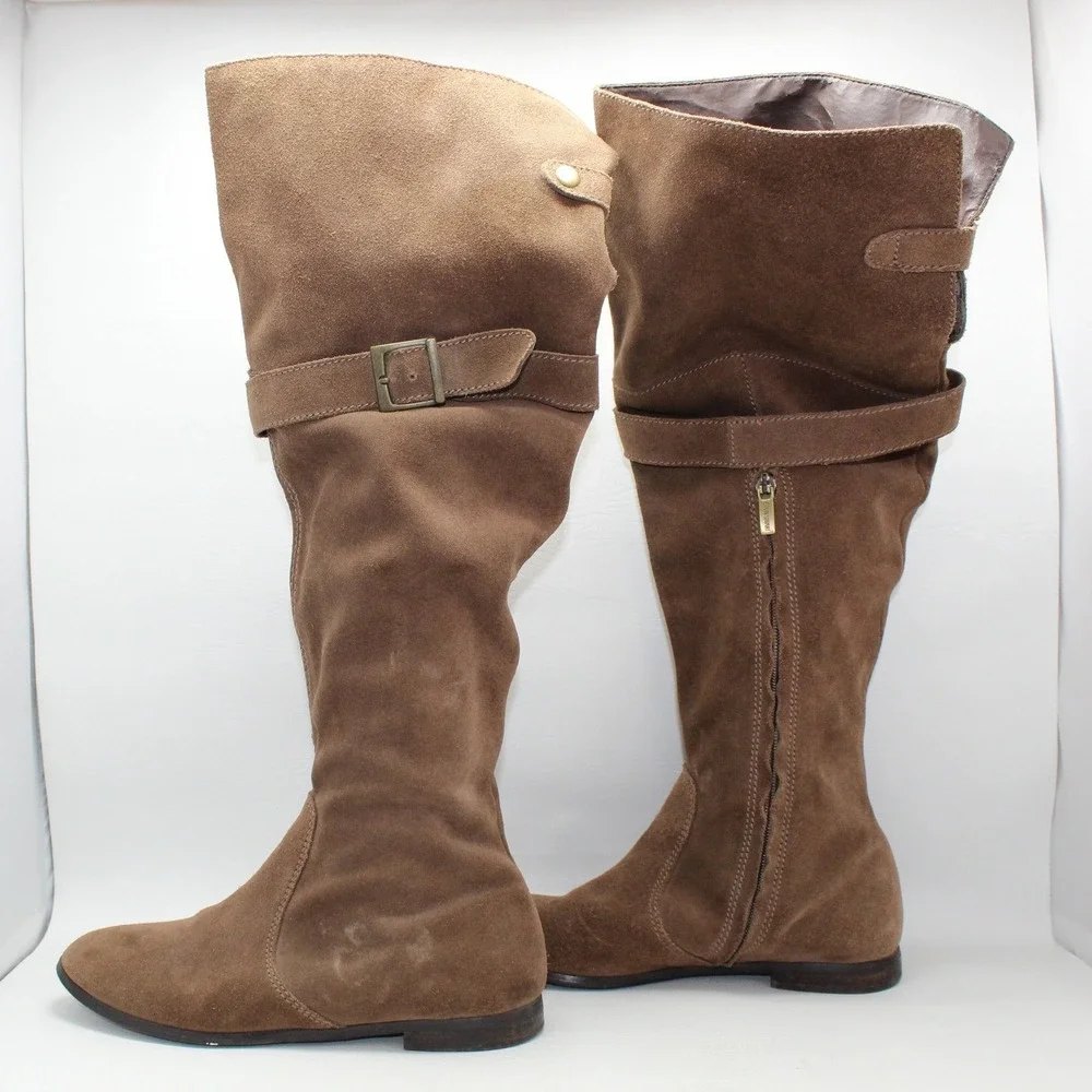 Colin‎ Stuart Brown Suede Over The Knee Flat Boots Buckle 8B 243502-F49